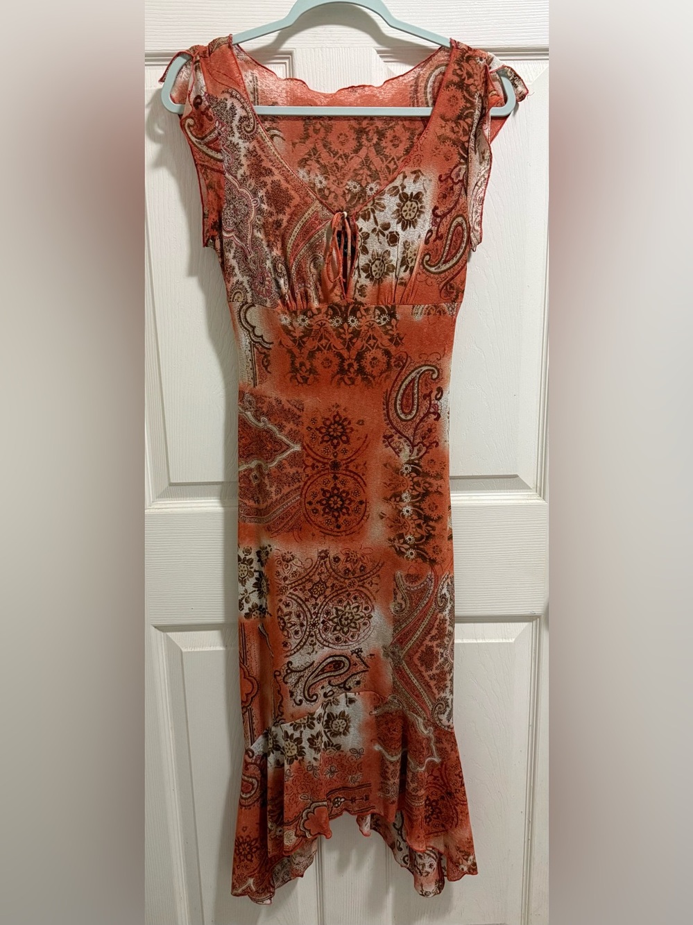 Rampage Orange Paisley V-Neck Midi Dress
